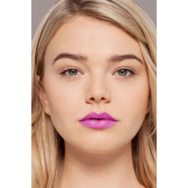 Double Dare Plush Rush Lip Gloss (shiny violet) on blonde model